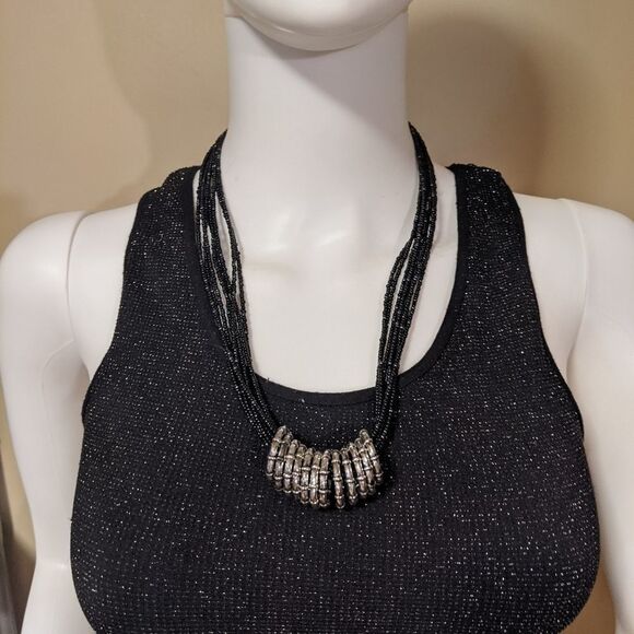 Beads & silver-tone circles necklace - Picture 3 of 4